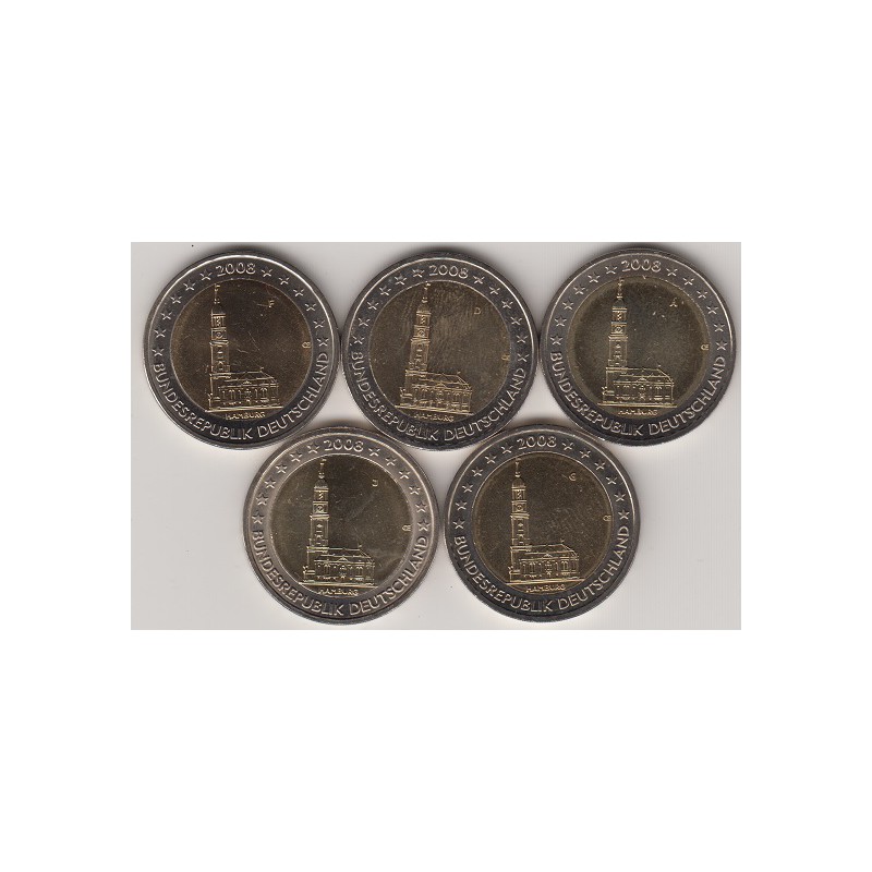 2008. 2 Euros Alemania "Hamburgo" 5 cecas