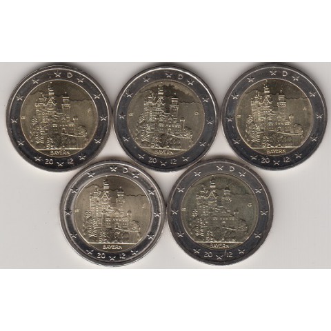 2012. 2 Euros Alemania "Baviera" 5 cecas