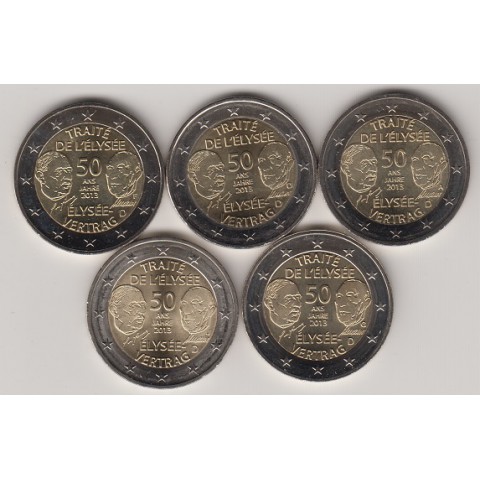 2013. 2 Euros Alemania "Tratado Eliseo" 5 cecas