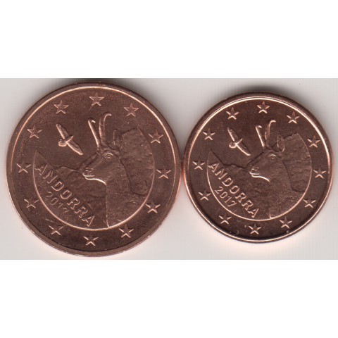 2017. Monedas 1 y 2 ctms Andorra