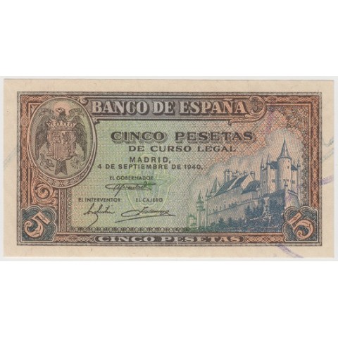 1940. 5 Ptas Alcázar de Segovia