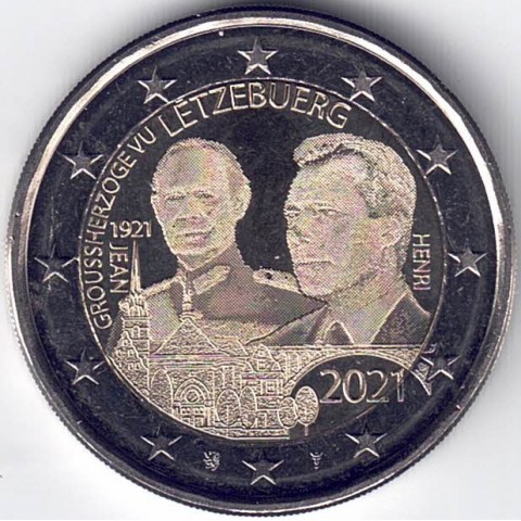 2021. 2 Euros Luxemburgo "Jean" Holograma
