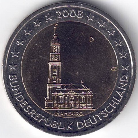 2008. 2 Euros Alemania A-Berlín "Hamburgo"