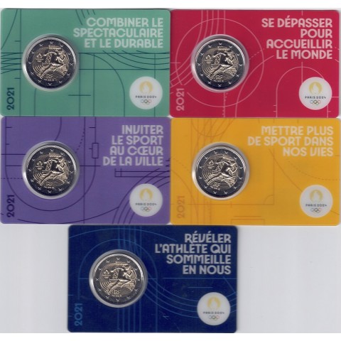2021. 2 euros Francia "Olimpiada" 5 modelos
