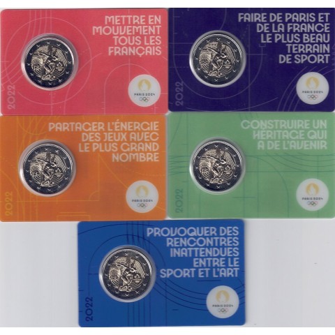 2022. 2 euros Francia "Olimpiada" 5 modelos