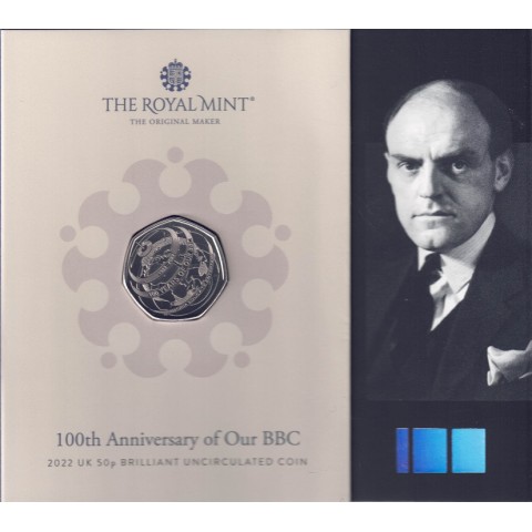 2022. Moneda Inglaterra. 50 Pence. 100 años BBC