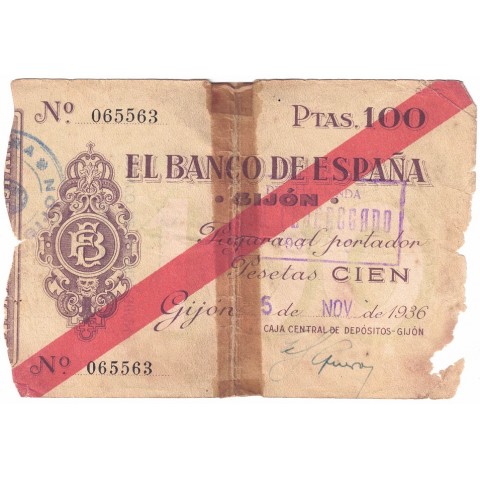 1936. 100 Ptas Banco España (Gijón)