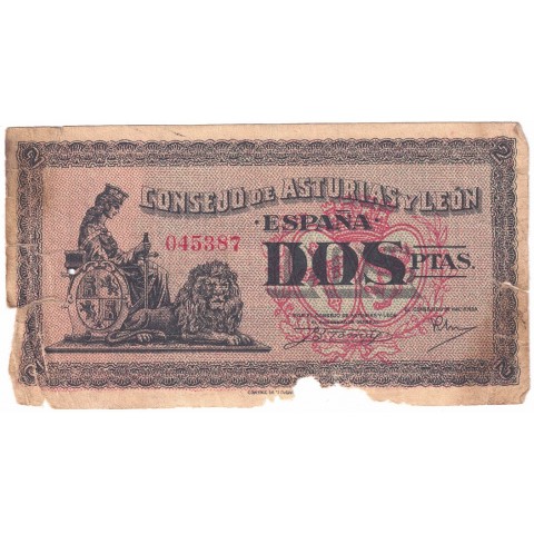 1936. 2 Pesetas Asturias y León