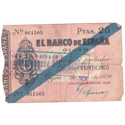 1936. 25 Ptas Banco España (Gijón)
