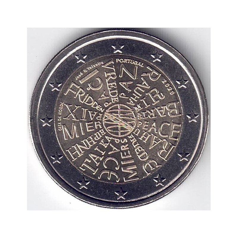 2023. 2 Euros Portugal. Paz entre naciones