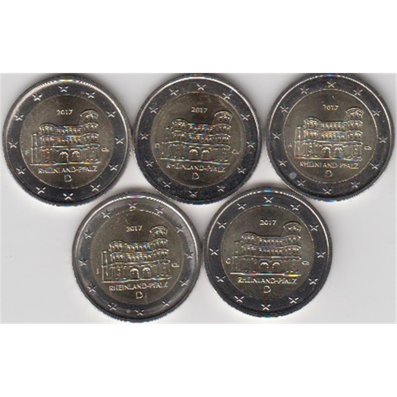 2017. 2 Euros Alemania "Renania Palatinado" 5 cecas