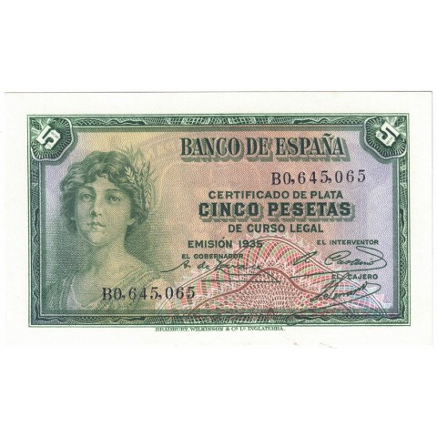 1935. 5 Ptas Certificado plata