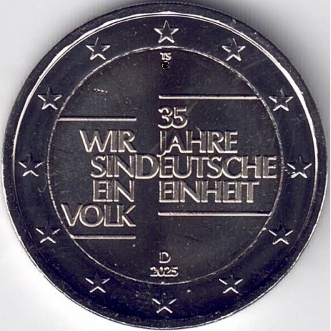 2025. 2 Euros Alemania. Unidad alemana