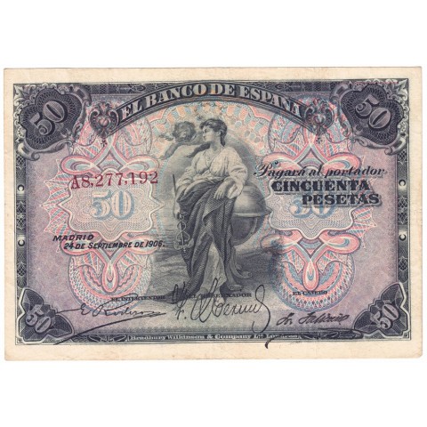 1906. Billete 50 Ptas. Alegoría