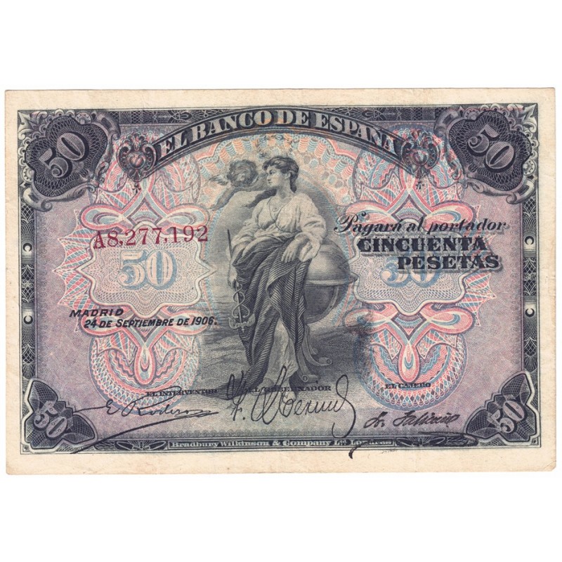 1906. Billete 50 Ptas. Alegoría