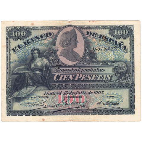 1907. Billete 100 Ptas. Alegoría