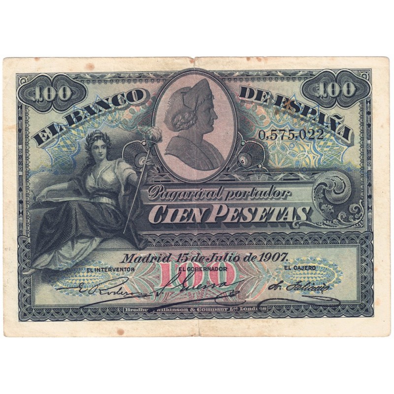 1907. Billete 100 Ptas. Alegoría