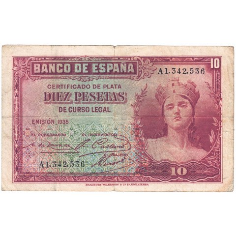 1935. 10 Ptas Certificado plata