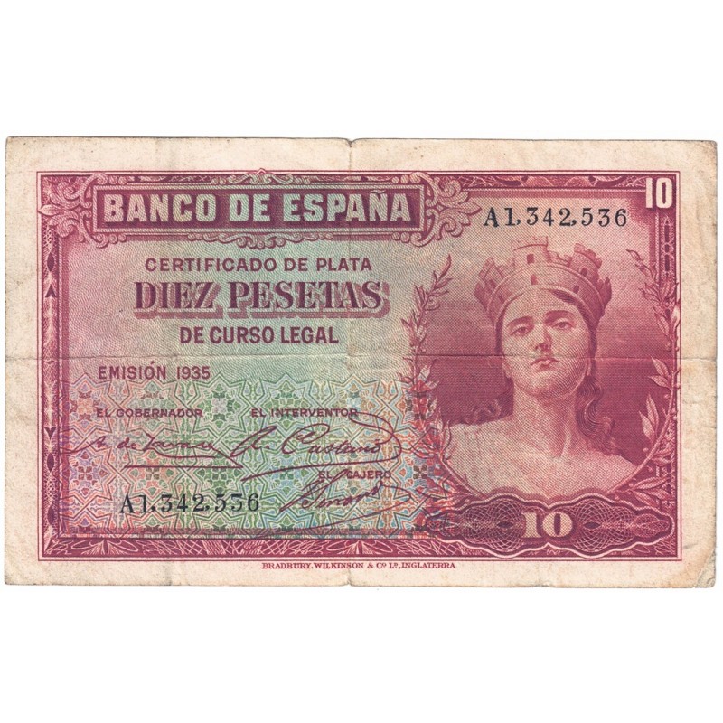 1935. 10 Ptas Certificado plata