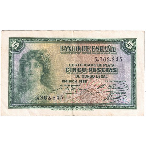 1935. 5 Ptas Certificado plata