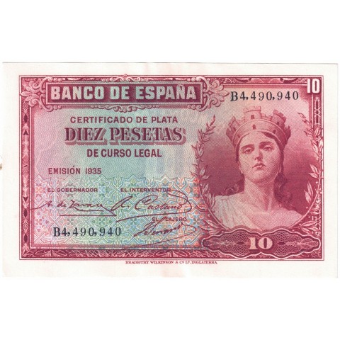1935. 10 Ptas Certificado plata