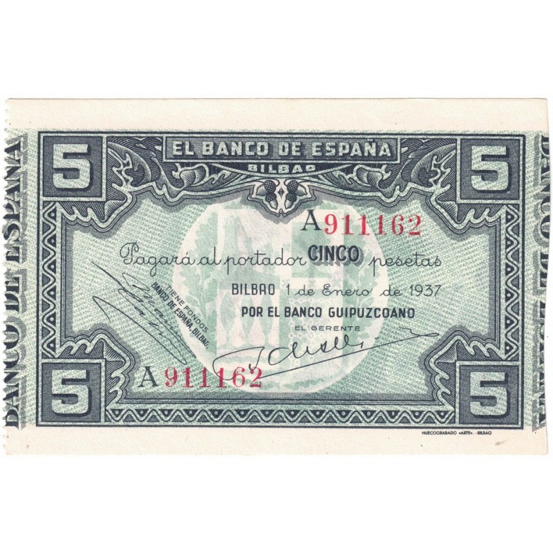 1937. 5 Ptas Banco España (Bilbao)