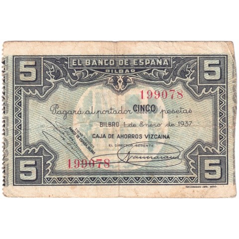 1937. 5 Ptas Banco España (Bilbao)